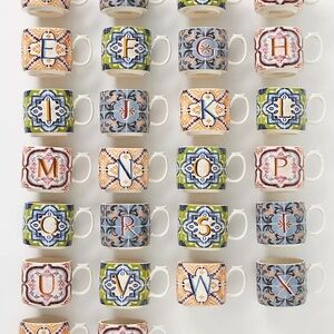 Anthropologie Mezze Monogram Tile Mug Letter E